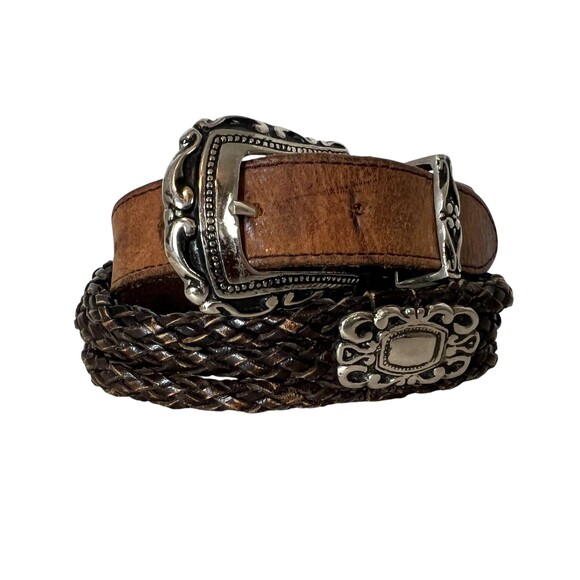 Vintage Brown Woven Strand Leather w Solid Brass Buckle  Size S - Picture 1 of 11